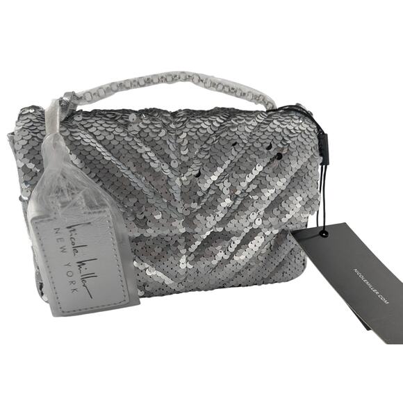Nicole Miller Handbags - Silver Sequin Shoulder Bag Clutch Purse